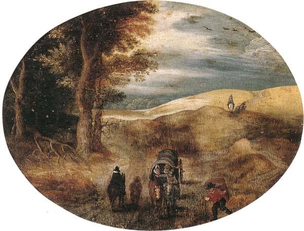 unknow artist A Hilly landscape with a Horse-Drawn cart and other oil painting picture